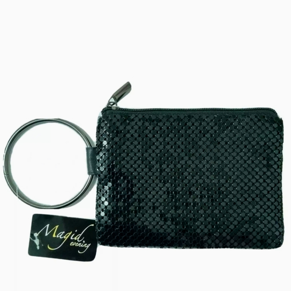 Black Magid Evening Mesh Ring Wristlet Clutch